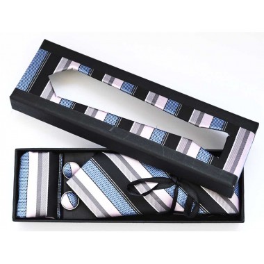 Set cravata slim, butoni, batista multicolor, dungi, 1920